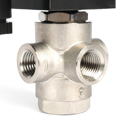 1/4" SUS304 3-tieinen solenoidiventtiili - 12 V DC, 2 asentoa