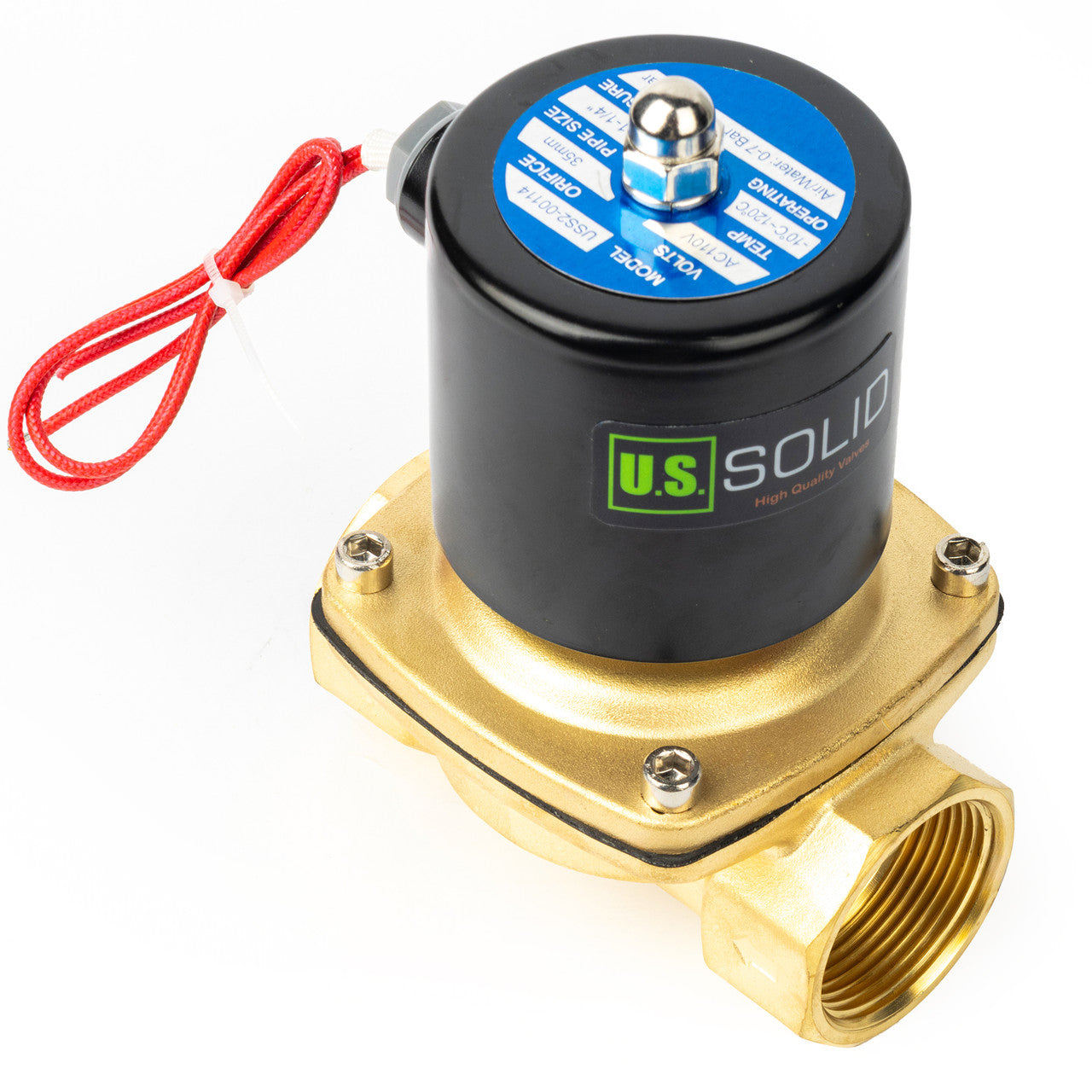 U.S. Solid 3/4" Brass Solenoid Valve, 110V AC Normally Closed - 10 Bar Water Air Diesel Valve