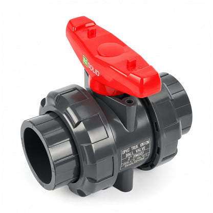 2" PVC True Union-kugleventil, fuld port, glidemuffe, kompatibel med Schedule 40 og 80, 150 psi, PTFE-sæde, EPDM O-ring