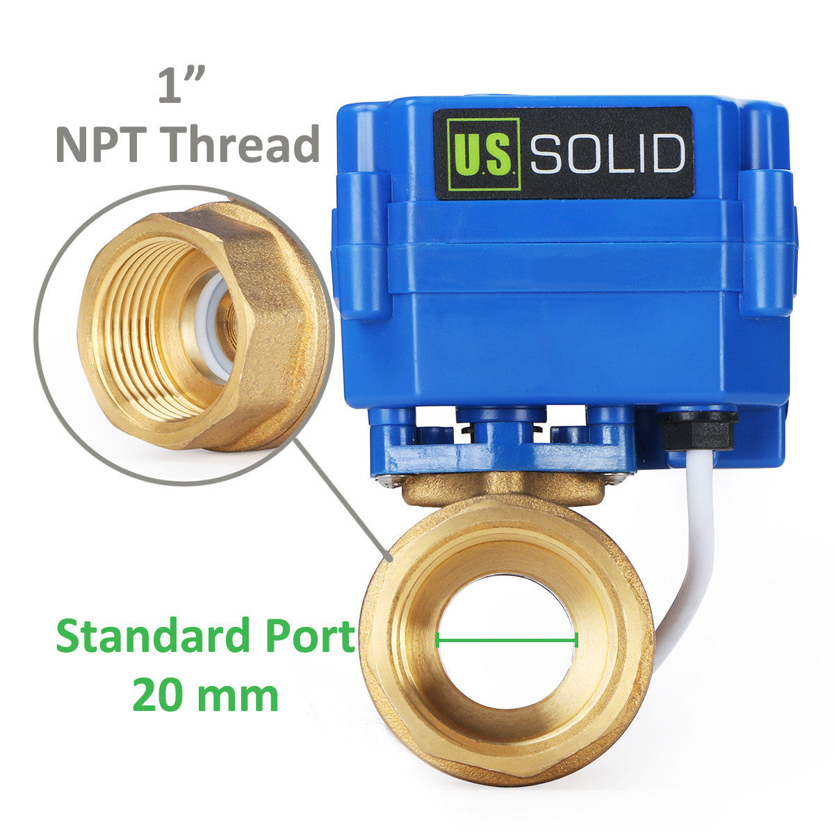 U.S. Solid Motorized Ball Valve- 1” Brass Electrical Ball Valve with Standard Port, 9-24 V AC/DC, 2 Wire Auto Return, Normally Open