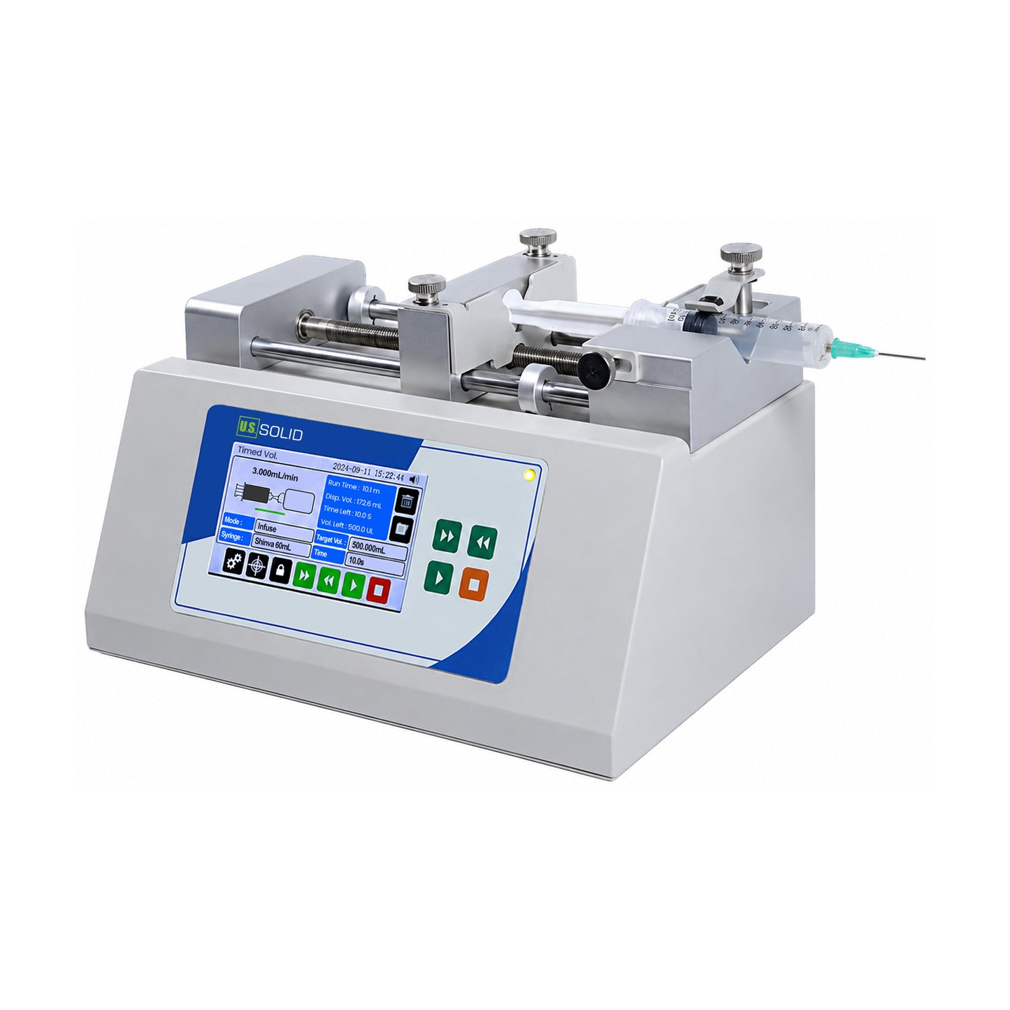Single-Channel Smart Syringe Pump,  Infuse/Withdraw, 4.3-inch touch screen, Accuray ≤ ±0.1%, 0.0031 nL/min – 136.85 mL/min