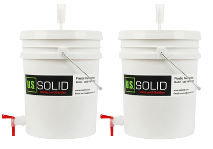 Paquete de 2 fermentadores de plástico: balde de fermentación de grado alimenticio de 6,5 galones, fermentador de cerveza casera con grifo y esclusa de aire de 3 piezas