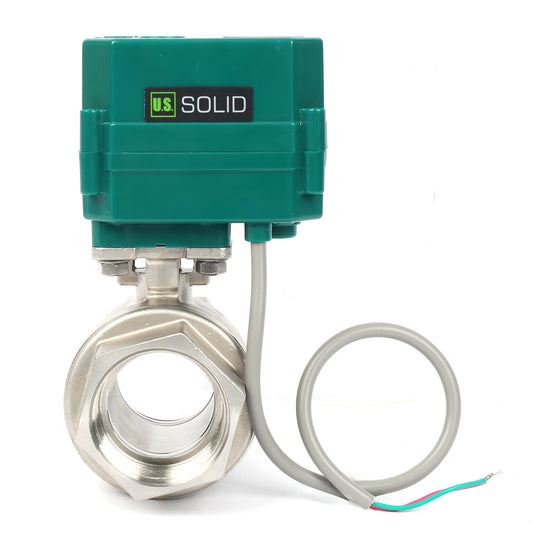 1-1/2" Motorized Ball Valve - Stainless Steel 2-wire Auto Return, 9-24V AC/DC Electric Ball Valve with Full Port, Normally Open