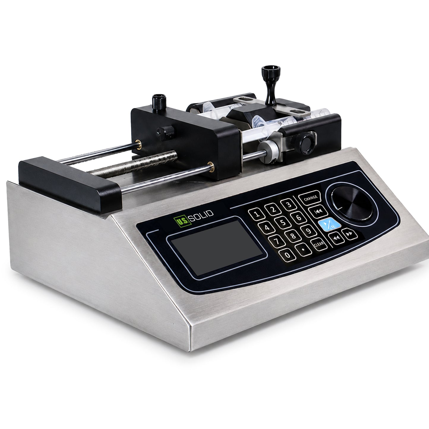 Bomba de jeringa de doble canal para infusión/extracción, de 0,001 µL/min a 150,5 mL/min, empuje de 280 N.