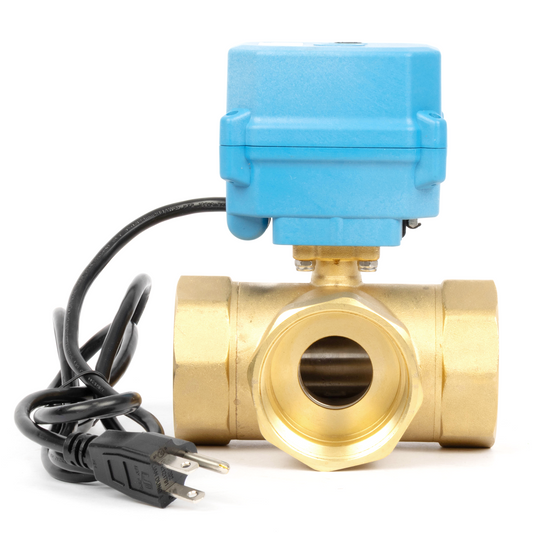 Katup Bola Bermotor Kuningan 3 Arah 1", Pengembalian Otomatis, AC110-230V, Tipe T, Port Standar dengan Fungsi Manual, IP67