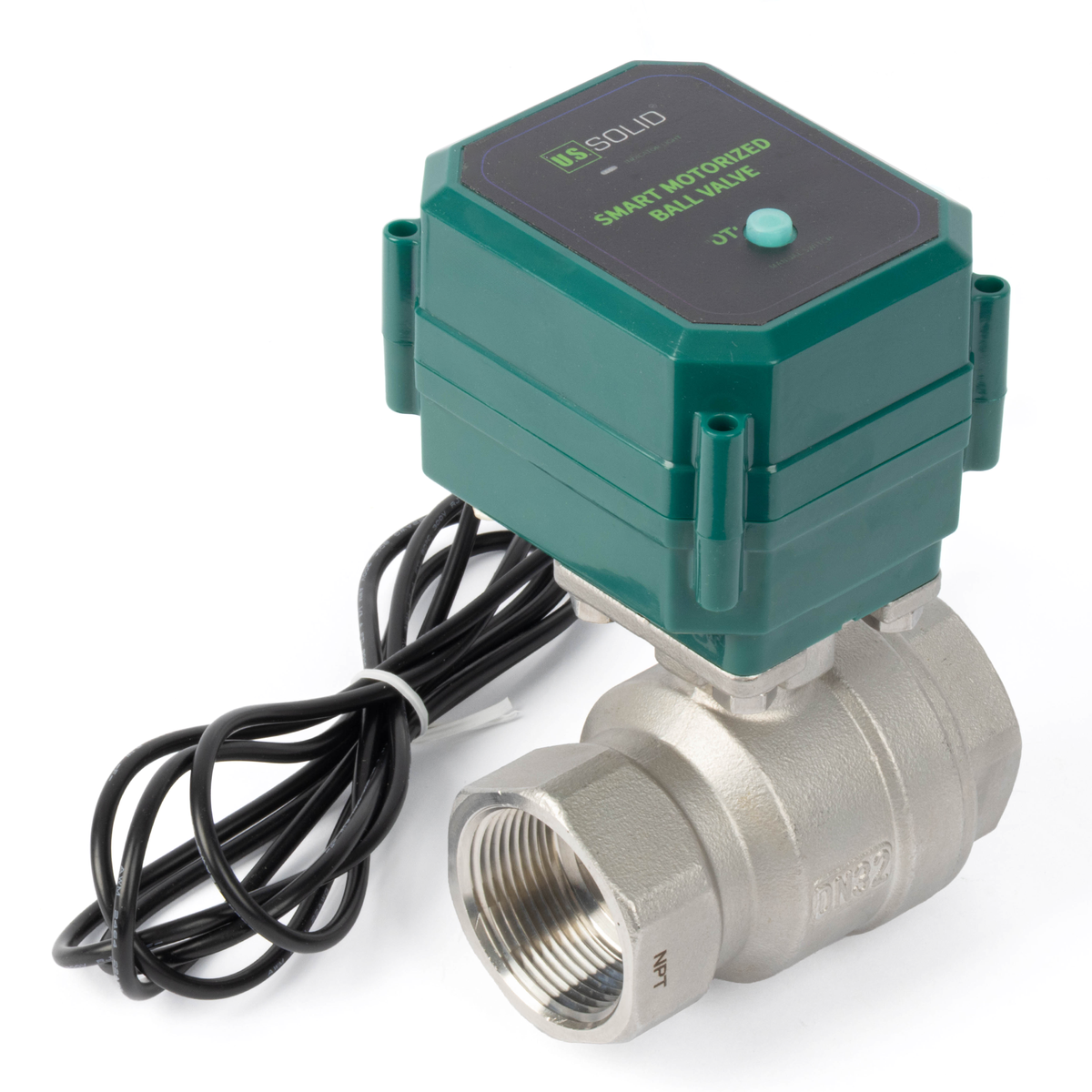 WiFi 1-1/4" Stainless Steel Remote Control Motorized Ball Valve with Power-Off Memory, 5V DC USB, Manual Switch
