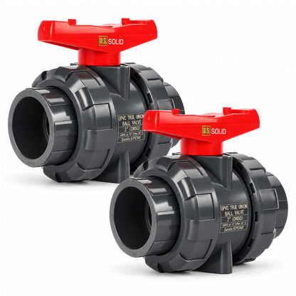 Katup Bola Sambungan Sejati PVC 2", Port Penuh, Soket Selip, Kompatibel dengan Schedule 40 dan 80, 150 psi, Dudukan PTFE, O-Ring EPDM, Paket 2 Buah