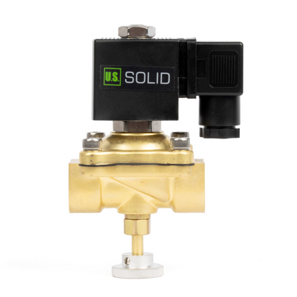 Válvula solenoide elétrica de latão de 3/4", acionamento manual, normalmente fechada, 24 V CA