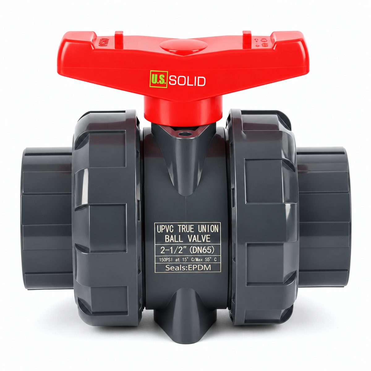2-1/2" PVC True Union Ball Valve, Full Port, Slip Socket, Schedule 40 and 80 Compatible, 150 psi, PTFE Seat, EPDM O-Ring