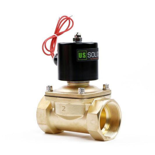 U.S. Solid Electric Solenoid Valve- 2" 12V DC Solenoid Valve Brass Body Normally Closed, VITON SEAL