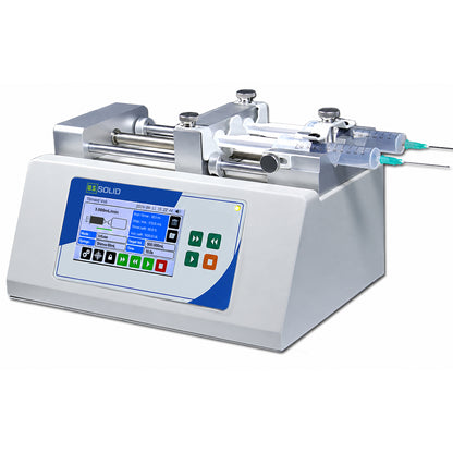 Slimme spuitpomp met twee kanalen, infusie/afname, 4,3-inch touchscreen, nauwkeurigheid ≤ ±0,1%, 0,0031 nL/min – 109,136 mL/min