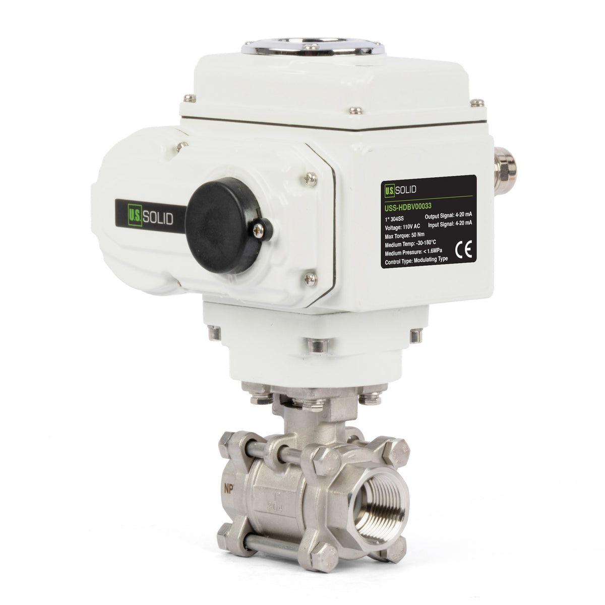 1 inch Modulating Electric Ball Valve - front view