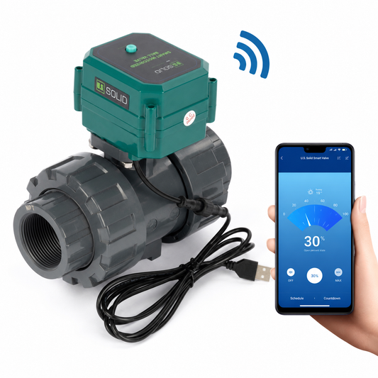 Vanne à bille motorisée intelligente 1-1/2" avec télécommande via application Wi-Fi et interrupteur manuel, alimentation USB 5 V CC