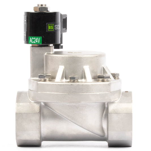 High Temperature Solenoid Valve - 2" Stainless Steel, 725 PSI, 24V AC, 302°F (150°C), Normally Closed, VITON Seal