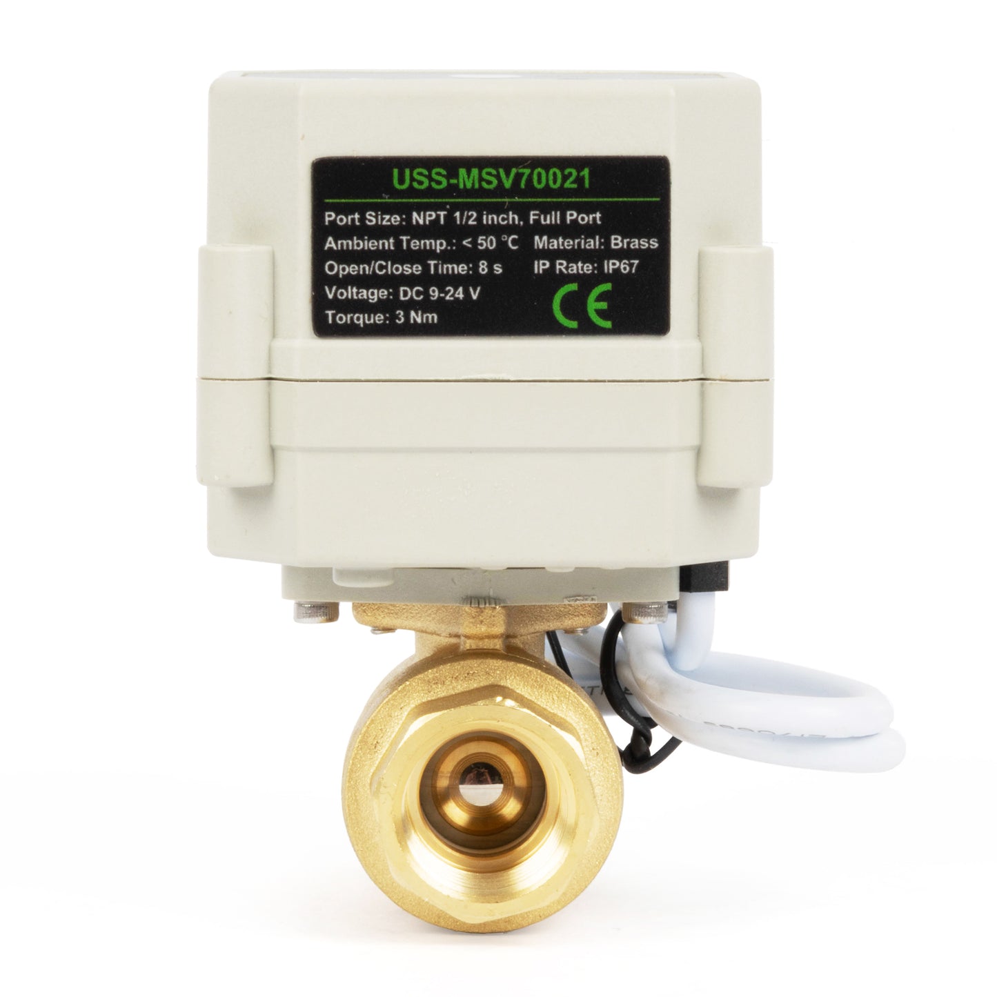 1/2" Motorized Ball Valve with Timer, Auto-Return Fail Safe & Power-Off Memory, 2-Way Brass Electric Actuator, IP67, AC/DC 9-24V