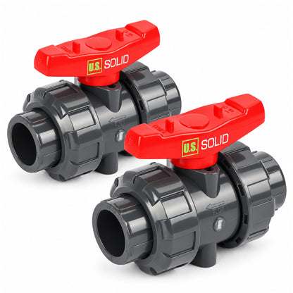 3/4" PVC True Union Ball Valve, Full Port, Slip Socket, Schedule 40 and 80 Compatible, 150 psi, PTFE Seat, EPDM O-Ring,  2 Pack