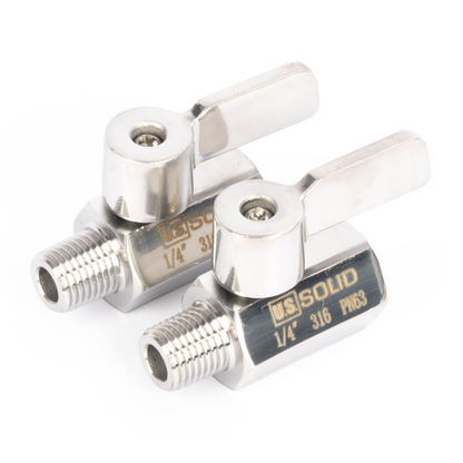 1/4" minikugleventil 304 rustfrit stål hun × han NPT gevind 2 stk.