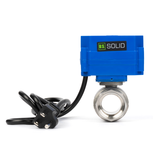 U.S. Solid 1" Motorized Ball Valve, 110VAC, Stainless Steel, Auto Return, Normally Open, with US Plug