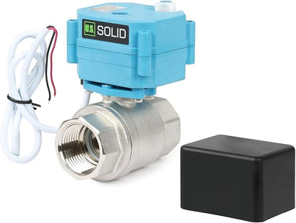 1" SS316 Motorized Ball Valve with Waterproof Cover, 110-230V AC, Full Port, IP67, 2 Wire Auto Return, Normally Closed