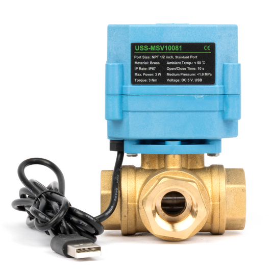 Έξυπνη μηχανοκίνητη μπάλα WiFi 1/2" 3 κατευθύνσεων από ορείχαλκο, τροφοδοσία USB, ένδειξη κατάστασης LED