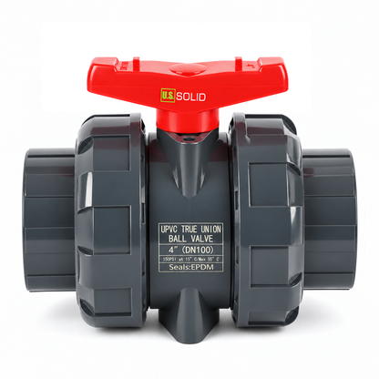 4" PVC True Union Ball Valve, Full Port, Slip Socket, Schedule 40 and 80 Compatible, 150 psi, PTFE Seat, EPDM O-Ring