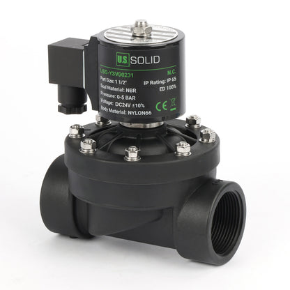1-1/2"-Magnetventil aus Kunststoff PA66, 24 V DC, 0–5 bar, normalerweise geschlossen, NBR-Dichtung für Wasser und Luft