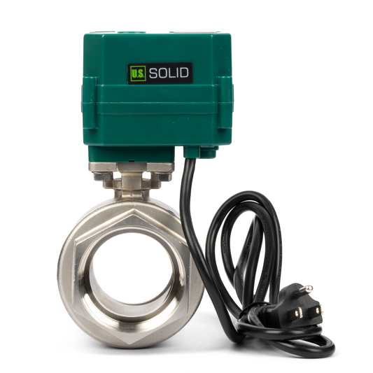 U.S. Solid 2" Motorized Ball Valve, 110VAC, Stainless Steel, Auto Return, Normally Open, with US Plug