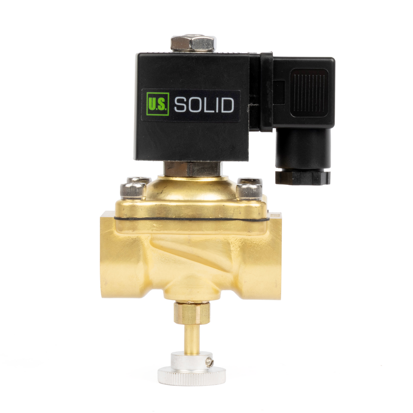 Válvula solenoide elétrica de latão de 3/4", acionamento manual, normalmente fechada, 24 V CA