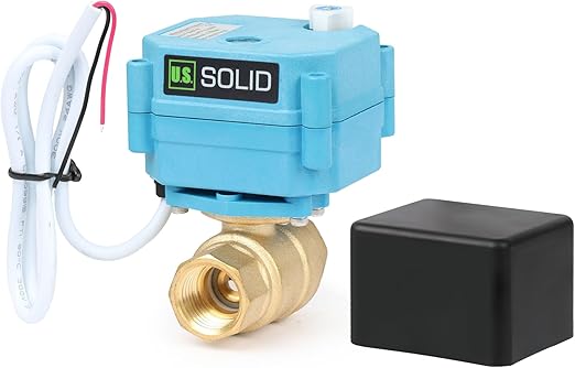 1/2" Brass Motorized Ball Valve with Waterproof Cover, 110-230V AC, Full Port, IP67, 2 Wire Auto Return, Normally Closed