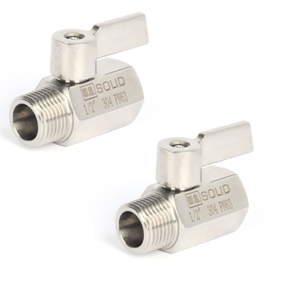U.S. Solid 2 stuks 1/2" mini-kogelkraan 304 roestvrij staal binnendraad × buitendraad NPT