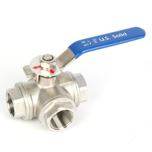 3/4" 3방향 볼 밸브 - 304 스테인리스 스틸 수동 볼 밸브, L형 장착 패드