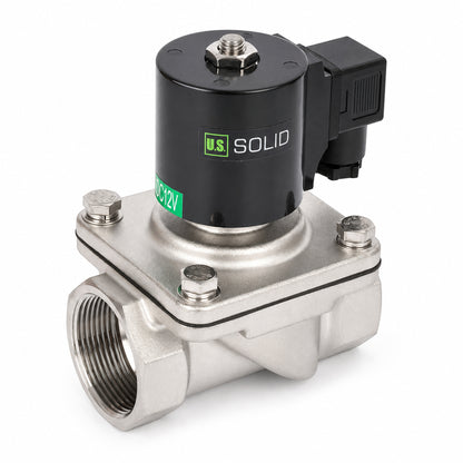 Électrovanne 1-1/2" - Acier inoxydable 12 V CC normalement fermée avec joint Viton, type boîte de jonction