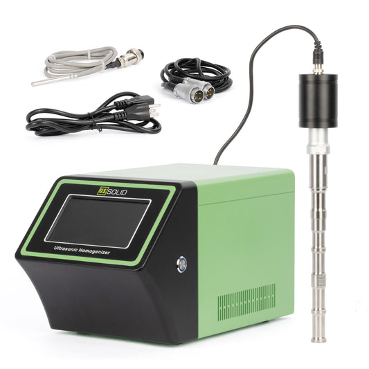 1000W ultrasone homogenisator, ultrasone vibratie-extractor/dispergeerder voor laboratoria met een sonde van 250 mm × 20 mm, geschikt voor directe verwerking tot 4 liter, compatibel met reactormengsystemen van 5-10 liter.