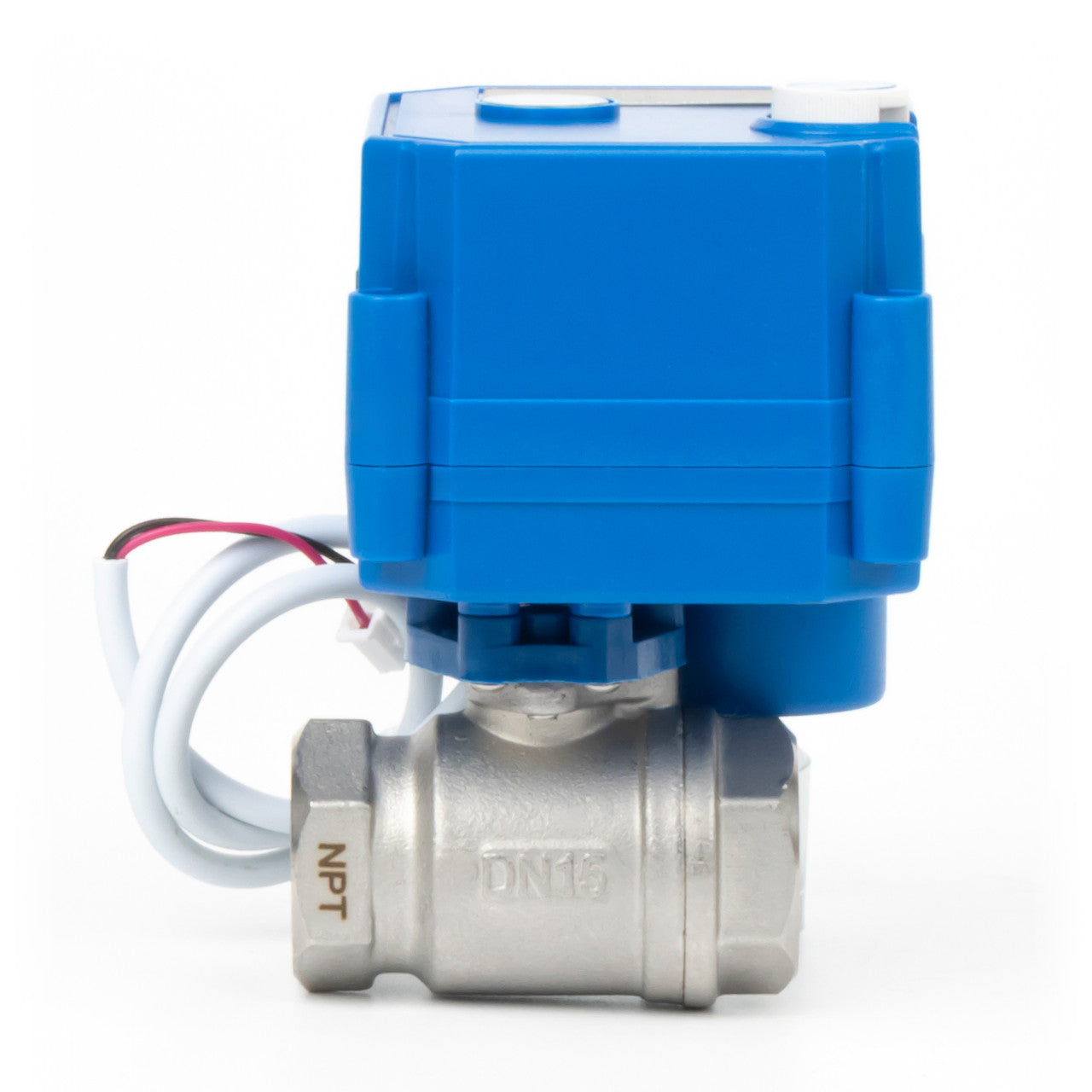 1/2" Motorized Ball Valve with Manual Function - 2 Wire Auto Return, Stainless Steel, 85-265V AC, Full Port, Normally Open