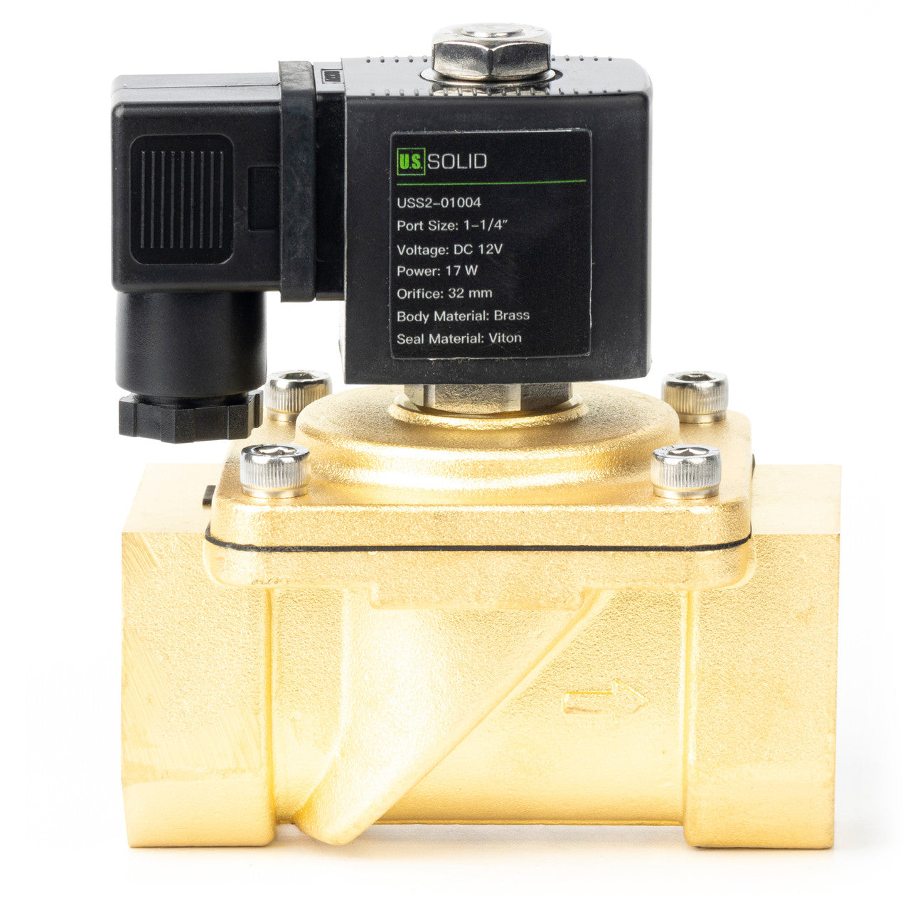 1-1/4" Solenoid Valve - Brass 12V DC Normally Closed with Viton Seal, Junction Box Type