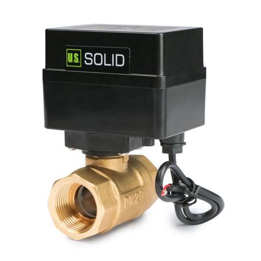 3/4" Motorized Ball Valve - Brass Electric Ball Valve with 3 Indicator Lights - 2 Wire Auto Return, Normally Open, 9-36V AC/DC by U.S. Solid