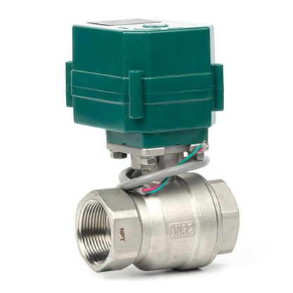 1-1/4" Motorized Ball Valve - Stainless Steel 2-wire Auto Return, 9-24V AC/DC Electric Ball Valve with Full Port, , Normally Open