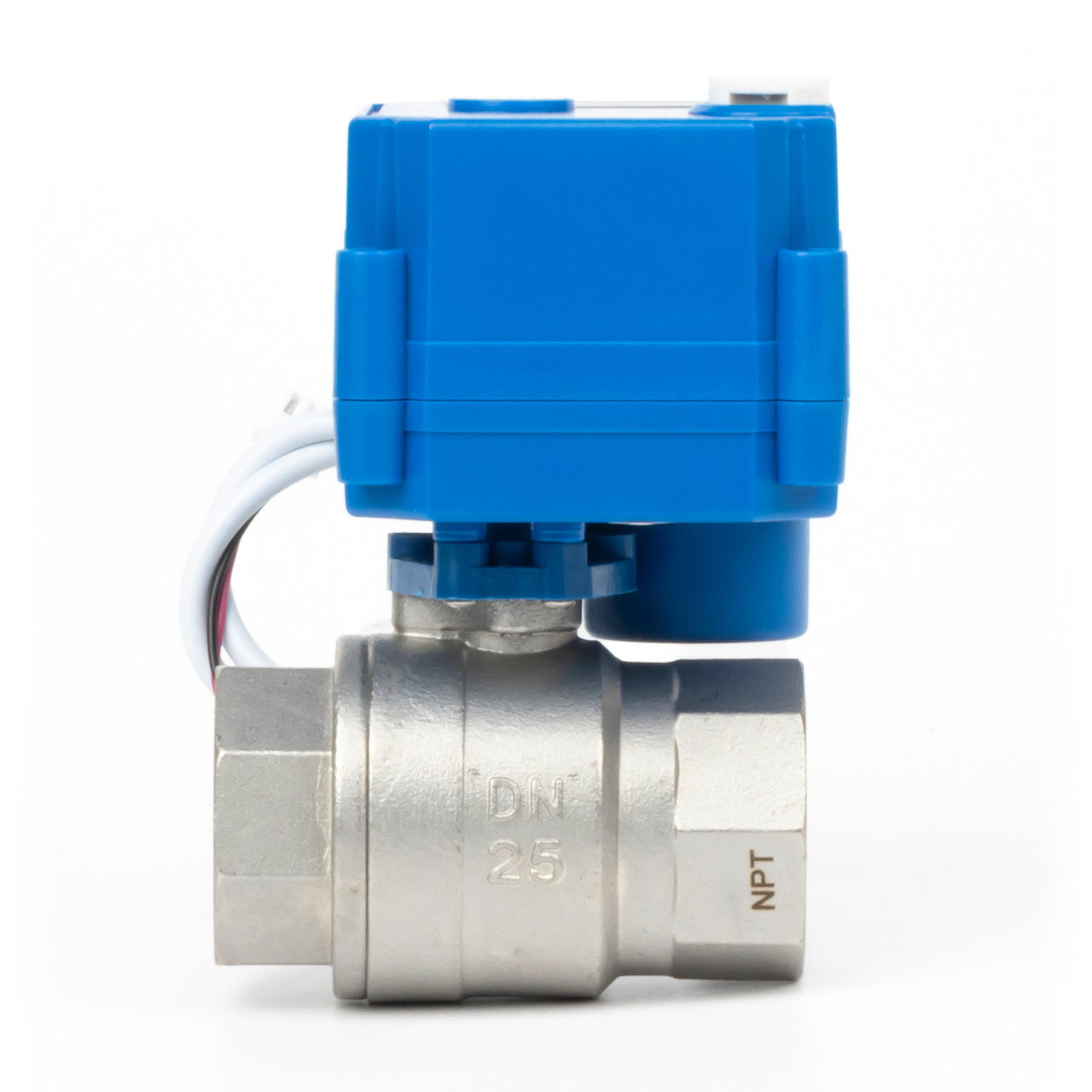 1" Motorized Ball Valve with Manual Function - 2 Wire Auto Return, Stainless Steel, 85-265V AC, Full Port, Normally Closed