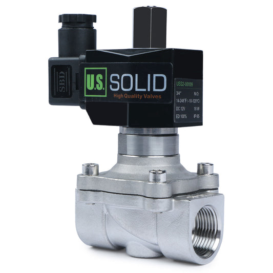 3/4" Solenoid Valve - 12V DC Stainless Steel Normally Open Solenoid Valve, Viton Seal