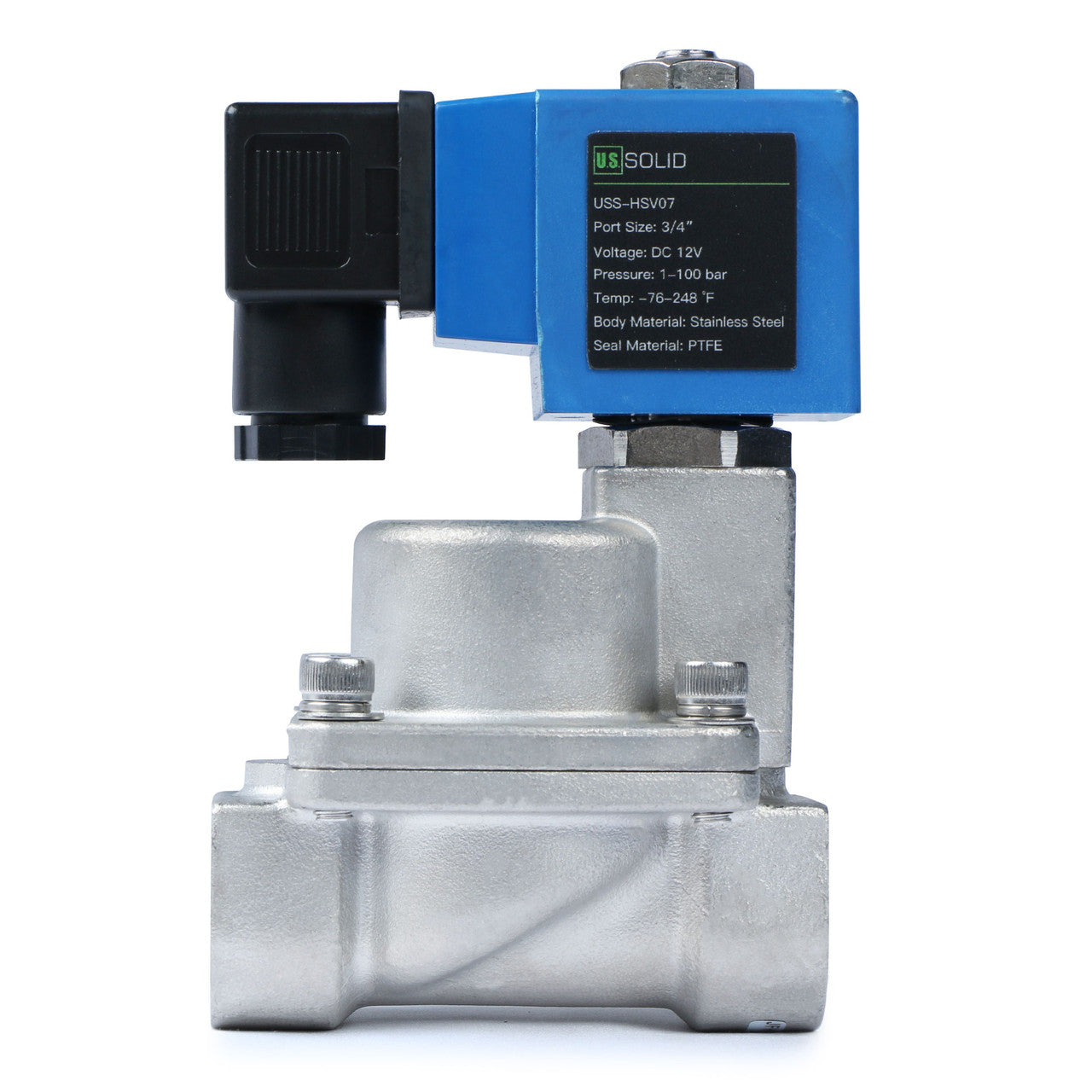 High Pressure Solenoid Valve - 3/4" Stainless Steel 100 bar, 12V DC High-Pressure High-Temperature Resistance Solenoid Valve, 248℉