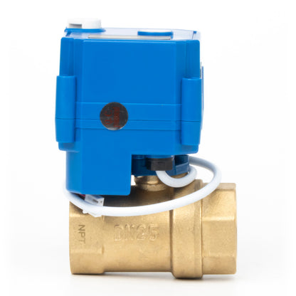 1" Motorized Ball Valve with Manual Function - 2 Wire Auto Return, Brass, 85-265V AC, Standard Port, Normally Closed