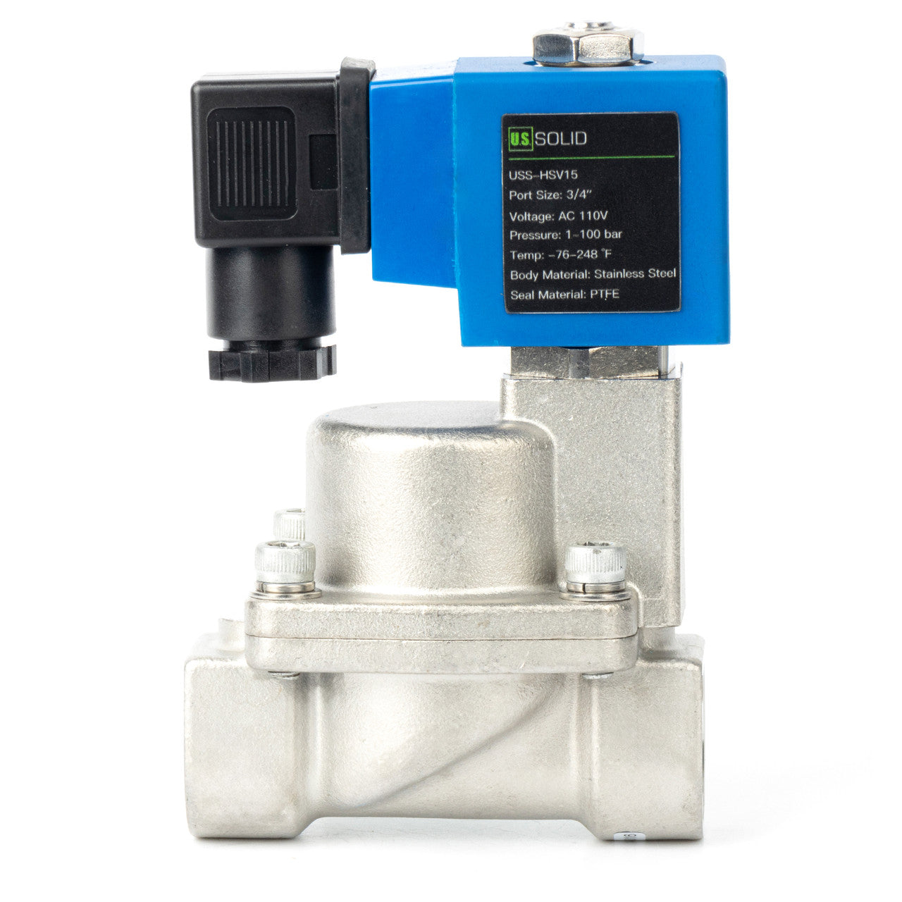 High Pressure Solenoid Valve - 3/4" Stainless Steel 100 bar, 110V AC High-Pressure High-Temperature Resistance Solenoid Valve, 248℉