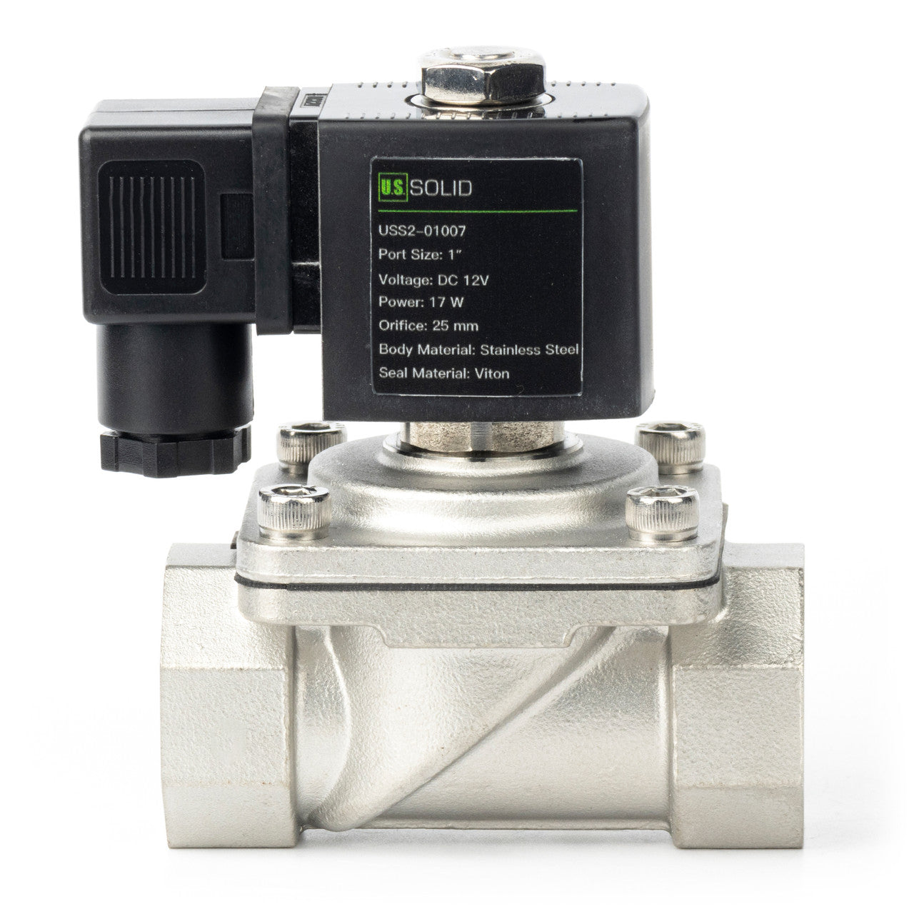 1" Solenoid Valve - Stainless Steel 12V DC Normally Closed with Viton Seal, Junction Box Type