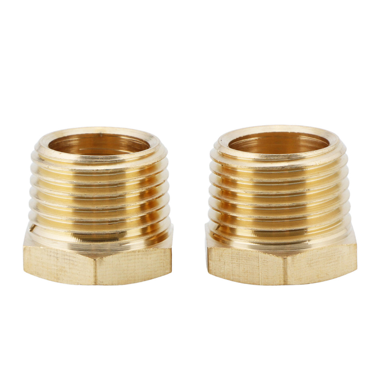 U.S. Solid 2pcs Brass Reducer Hex Bushing Brass Threaded Pipe Fitting 1/2" NPT Male x 3/8" NPT Female Adapter