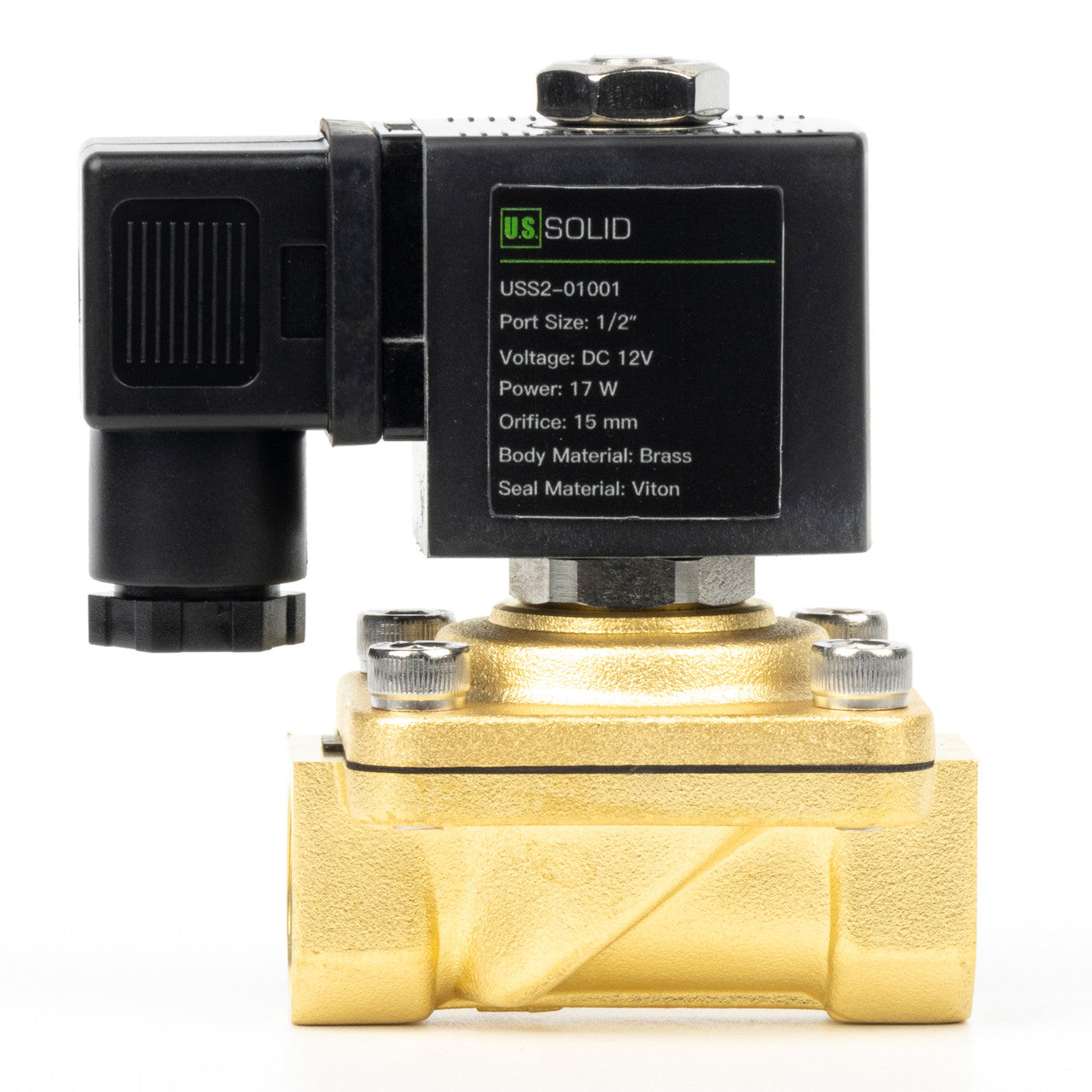 1/2" Solenoid Valve - Brass 12V DC Normally Closed with Viton Seal, Junction Box Type