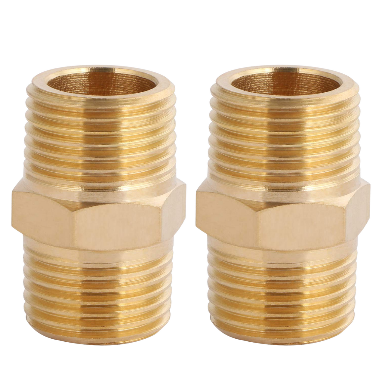 U.S. Solid Brass Pipe Fitting Hex Nipple - 3/8" x 3/8" NPT Male Pipe Adapter 2pcs