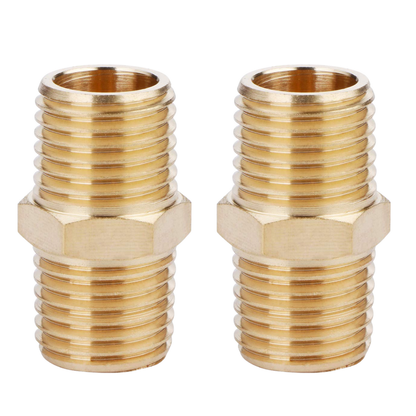 U.S. Solid Brass Hex Nipple - 1/4" x 1/4" NPT Male Pipe Fitting Adapter 2pcs