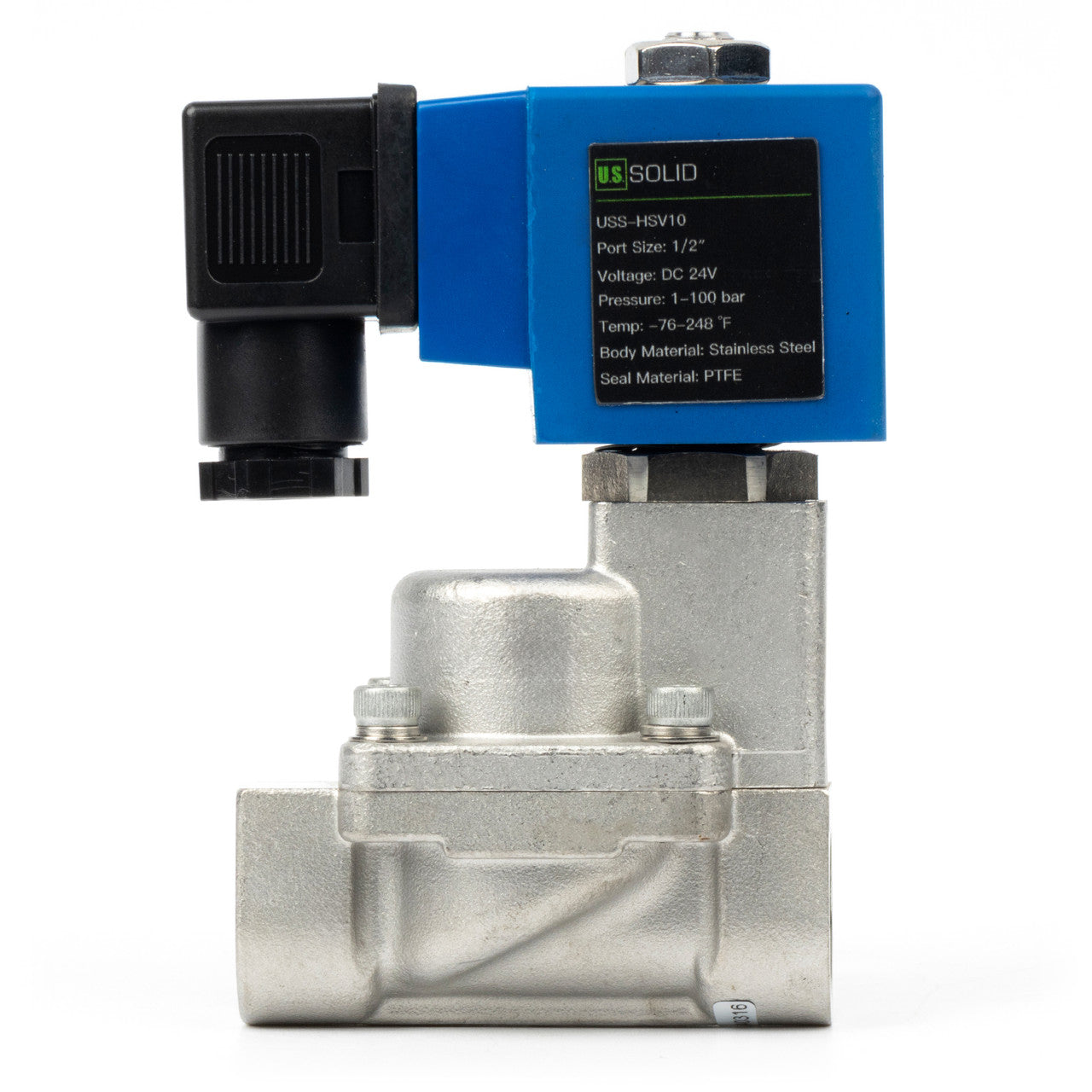 High Pressure Solenoid Valve - 1/2" Stainless Steel 100 bar, 24V DC High-Pressure High-Temperature Resistance Solenoid Valve, 248℉