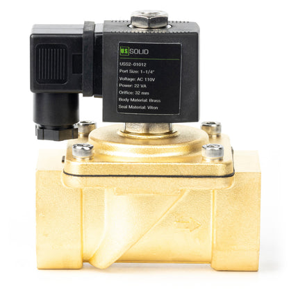 Válvula solenoide de 1-1/4" - Latón 110 V CA Normalmente cerrada con sello de Viton, tipo caja de conexiones