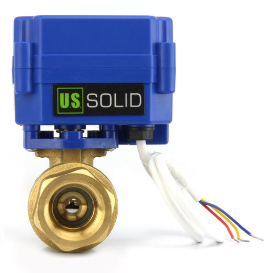 Motorized Ball Valve- 1" Brass Electrical Ball Valve, Standard Port, 9-24V AC/DC and 3 Wire (1 Point Control) Setup by U.S. Solid